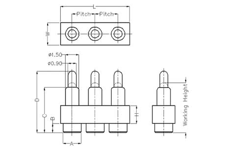 3Pin Pogo Pin连接器 平底式 图纸